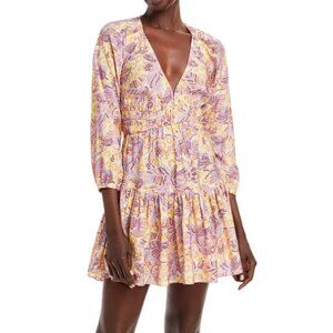 A.L.C. 'Isla' Tiered Printed Mini-Dress, Canary/Iris Multicolor